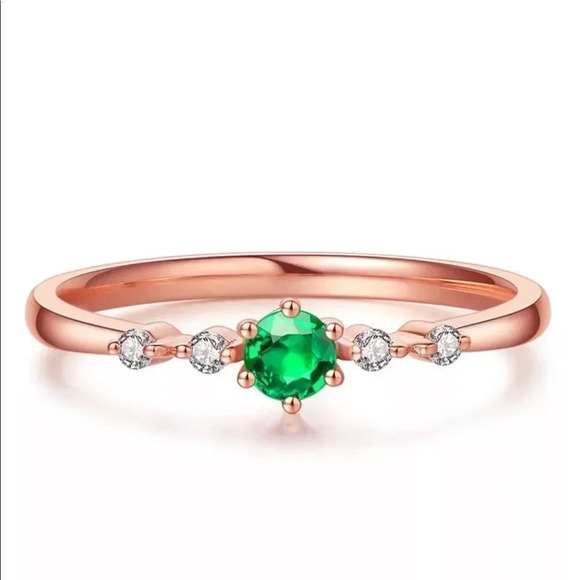 NEW! 18K Rose Gold Plated Emerald & Diamond Cluster Engagement Ring - Picture 6 of 6